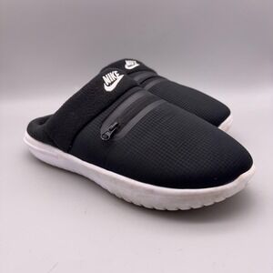 Nike Slippers Mens Size 8 Burrow Black Fleece Lined Mule House Shoes Slip On